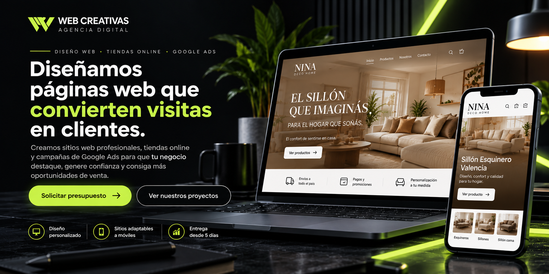 Web Creativas: diseño de páginas web, tiendas online y Google Ads. Creamos sitios profesionales que convierten visitas en clientes.