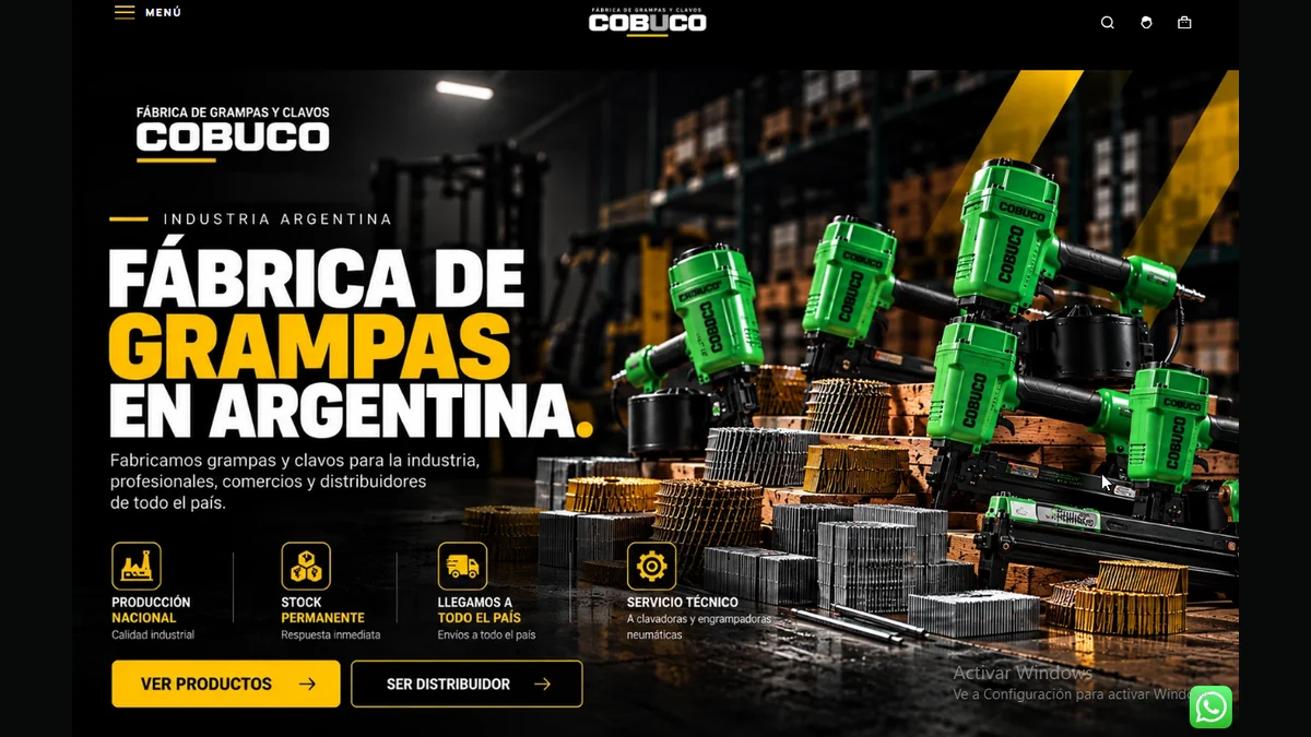 Diseño web de COBUCO SRL, fábrica de grampas y clavos en Argentina